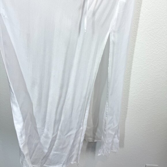 Beach Swimsuit Coverup Shirt Dress White Maxi Long Button Up Drawstring Small - Picture 9 of 11